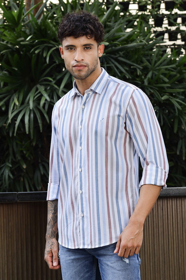 Mens Full Arm Stripes Classic Shirt Multicolour Combo