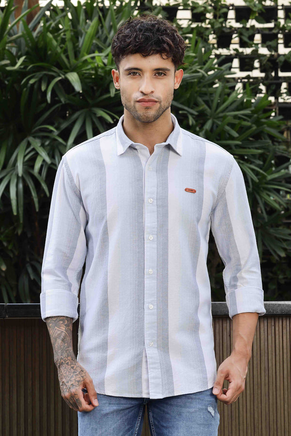 Mens Full Arm Pure Oxford Cotton Blue Faded Stripe Shirt