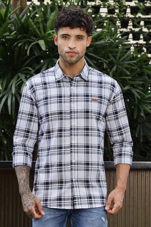 Mens Full Arm Cotton Smart Navy Blue Checks Combo1 Shirt