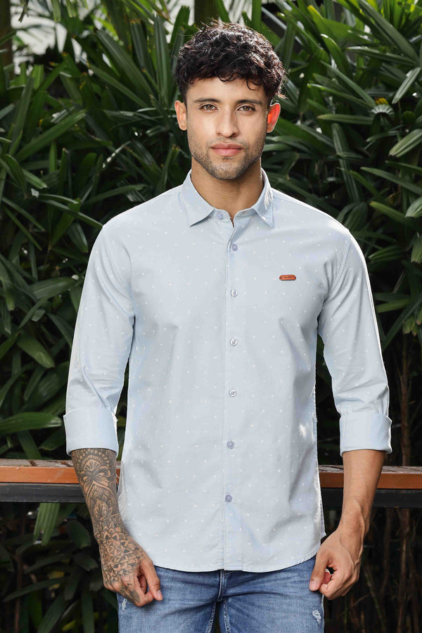 Mens Full Arm Pure Cotton Printed Blue Shirt