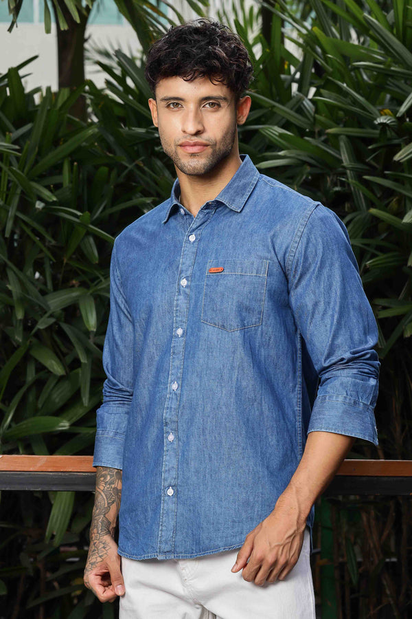 Mens Full Arm 100% Cotton Denim Dark Shirt