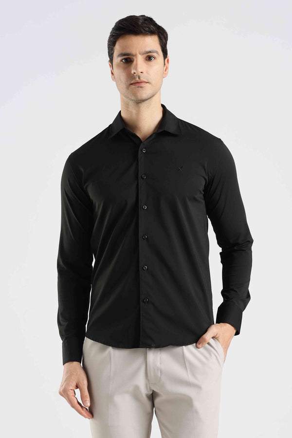 Mens Full Arm Black Cotton Lycra Shirt