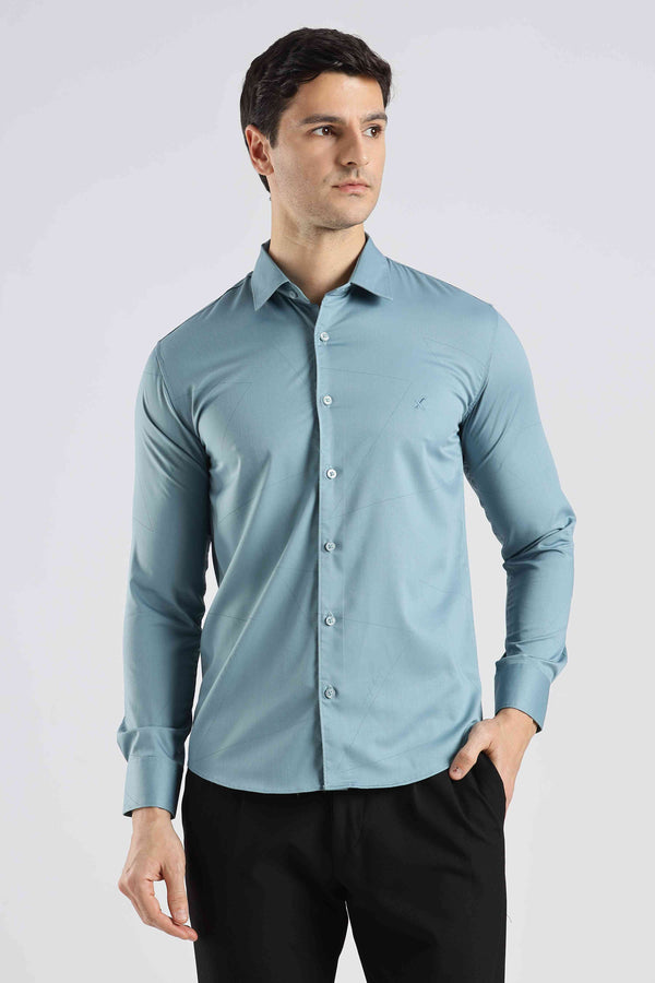 Mens Full Arm Teal Blue Cotton Lycra Shirt