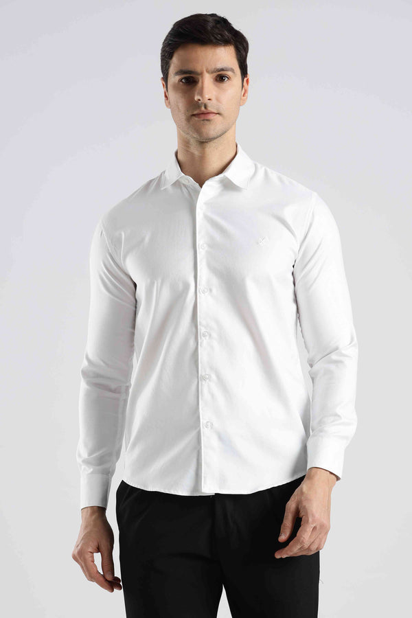 Mens Full Arm White Pure Cotton Twill Dobby Shirt