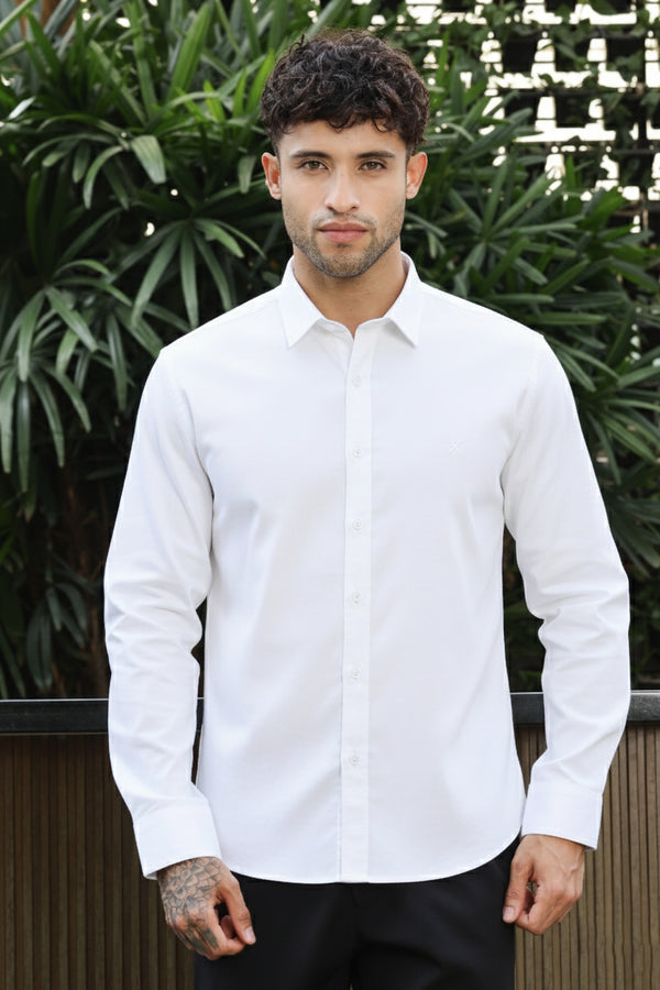 Mens Full Arm White Satin Lycra Solid Shirt